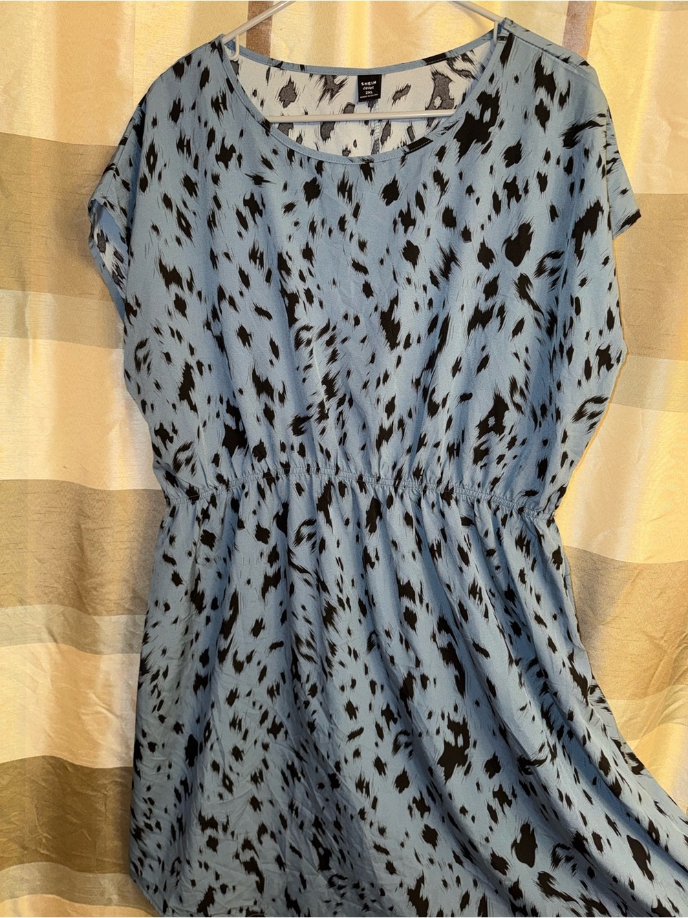 Blue Animal-ish Print Cinched-Waist Dress